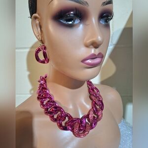 Pink Statement Necklace and Earring Set